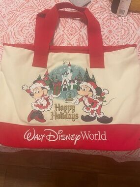 Disney Red & Cream Walt Disney World Holiday Tote with Mickey & Minnie